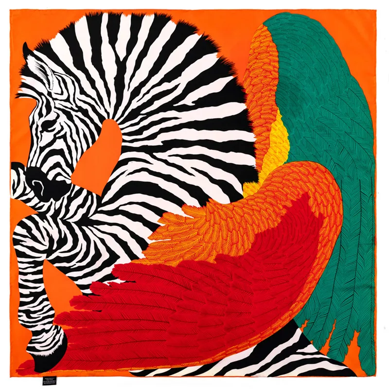 POBINGTwill Seidenschal Frauen Fly Horse Print Quadratische Schals Manuelle Handgerollte Echarpes Foulards Femme Wrap Bandana Hijab 90CM – Detail 2