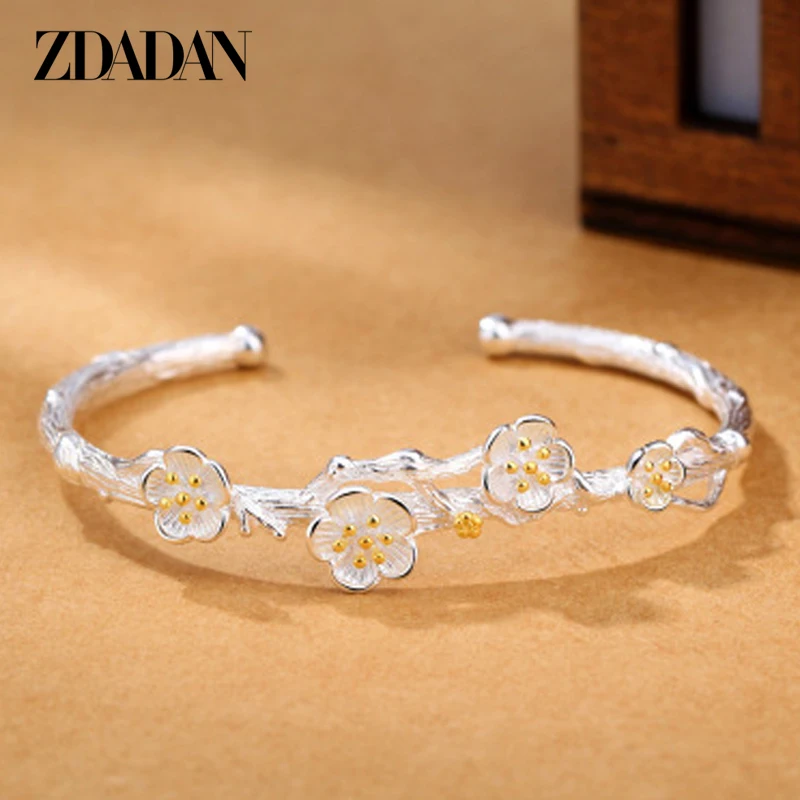 ZDADAN 925 Sterling Silver Lotus Adjustable Bracelet&Bangle For Women Fashion Jewelry