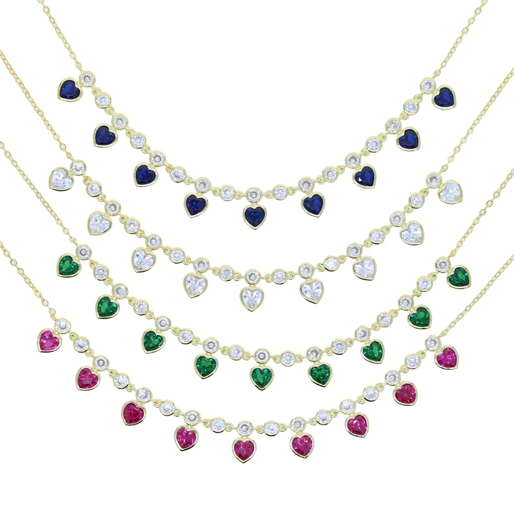2026 High Quality Fashion Luxury 5mm Heart Choker Necklace Pave Red Green Blue White Crystal Wholesale Jewelry For Women Ladies