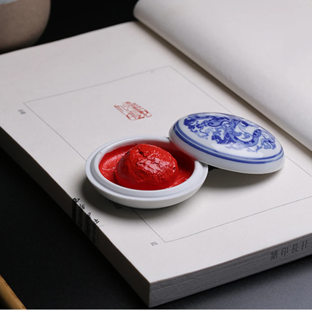 30g Round Bright Red Ink Paste Vermilion Cinnabar Inkpad Name Stamp Seals Painting Calligraphy Pad School Office Writing Supply