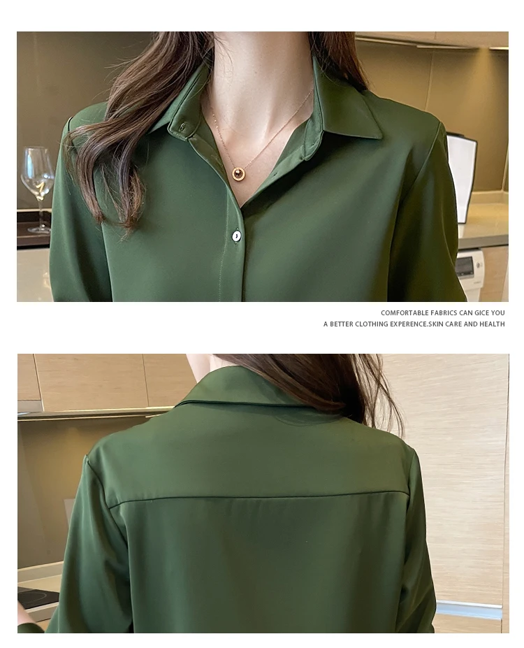 Blusas Blouses Femme Long Sleeve Green White Blouse Women Tops Blouse Women Blusas Mujer De Moda 2024 Chiffon Blouse Shirt E678