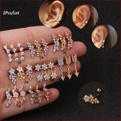 2Pcs/Lot Rose Gold Color Curved Cz Cartilage Stud Helix Rook Conch Screw Back Earring 20g Stainless Steel Ear Piercing Jewelry