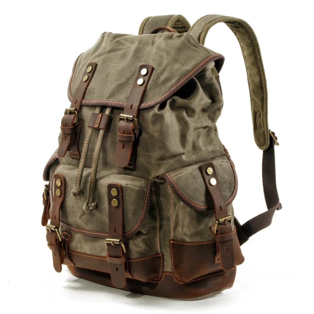 Mochilas de lona vintage para homens, mochilas para laptop, à prova d\'água, grande, encerada, montanhismo, mochila vintage