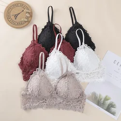 Women Bralette French Style Lace Bra Girls Triangle Cup Lingerie Deep V Bras Wireless Underwear Soft Thin Seamless Push Up Bra