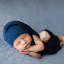 Newborn Photography Props Accessories for Baby Knit Fur Ball Long Tails Hat Photo Halloween Photobooth Prop for Photo
