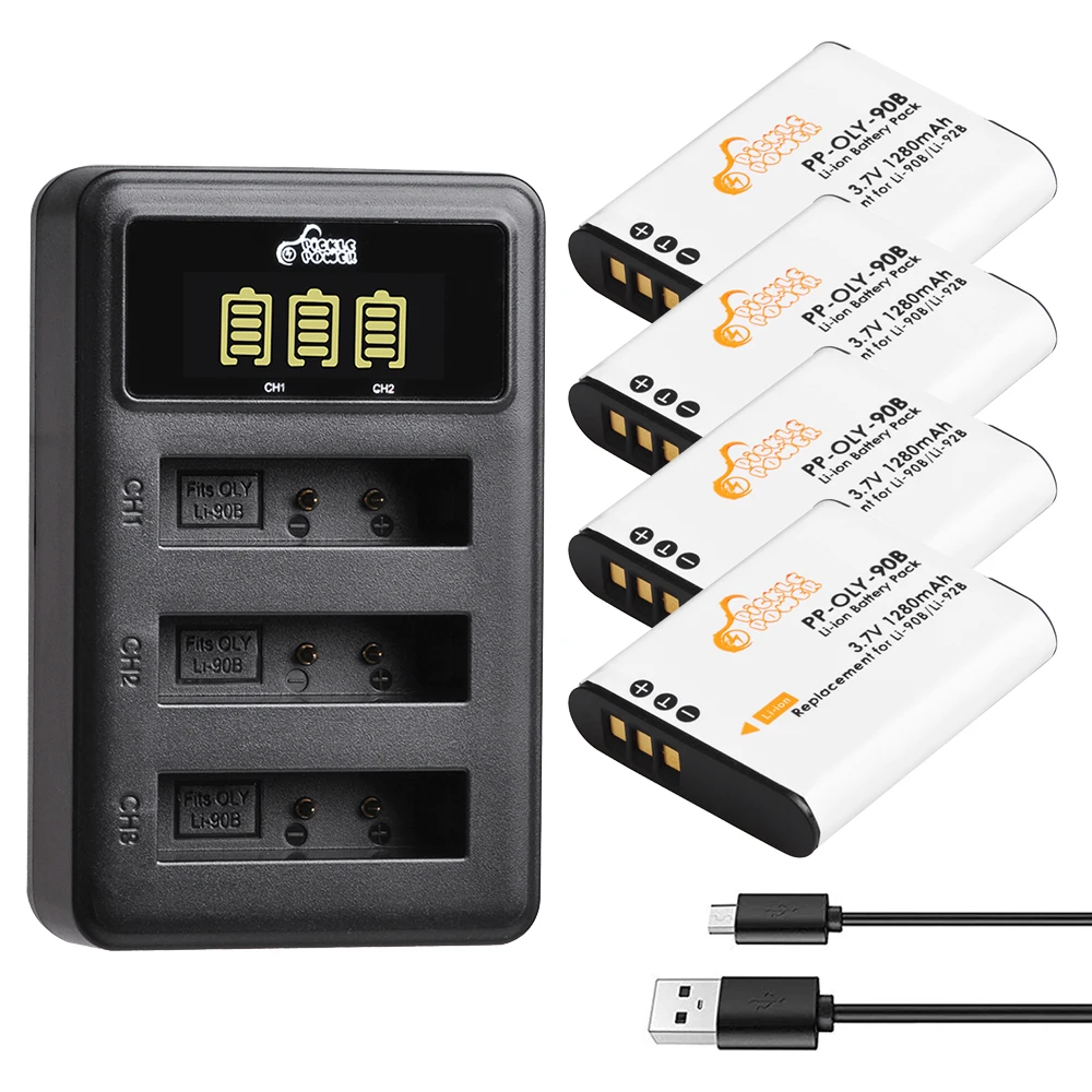 LI-90B LI 90B LI-92B Li90B Battery LED 3slot Charger for Olympus Tough TG-6 TG-5 TG-Tracker SH-1 SH-2 SP-100 IHS Tough TG-1 TG2