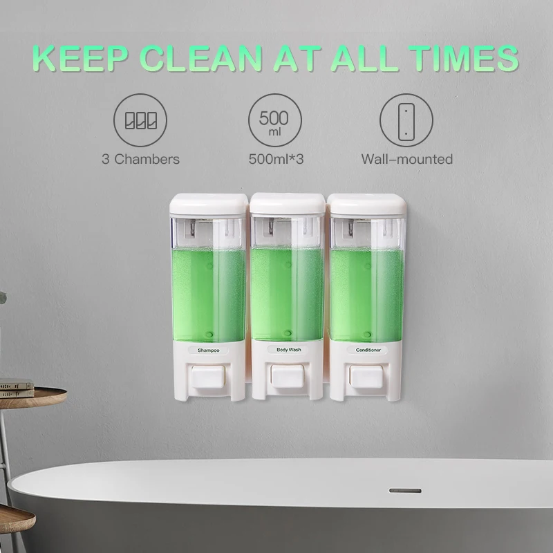 SVAVO ثلاثة صف موزع الصابون الحائط 3*500 مللي حمام الفندق المنزلية صابون اليد شامبو استحمام جل الاستحمام