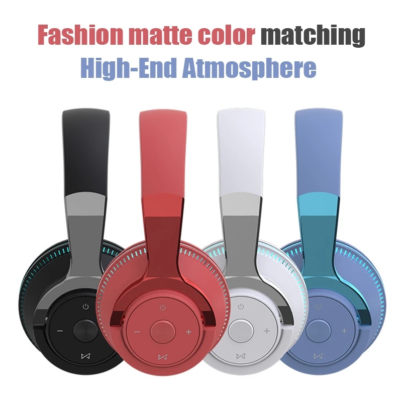 Bluetooth Headphones Head-mounted Noise Reduction Wireless Headset for Phones PC Gaming Headsets Heavy Bass  Colorful LED Lights