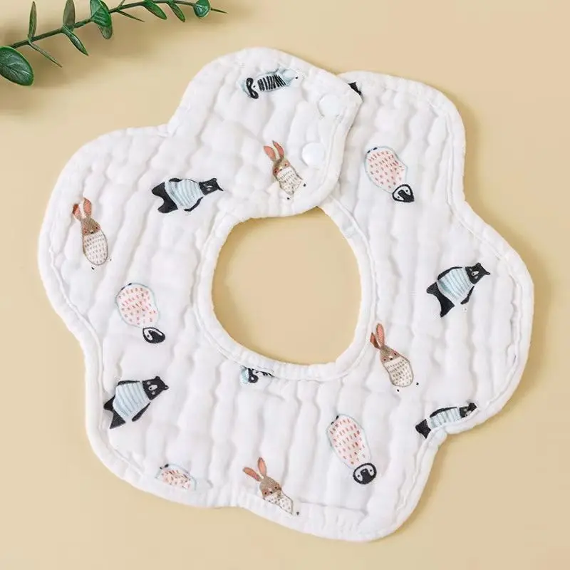 8-layer Muslin Baby Bibs 100% Natural Cotton Soft Baberos Bebe Animal Bandana Infant Smock Burp Cloth Feeding Saliva Towel