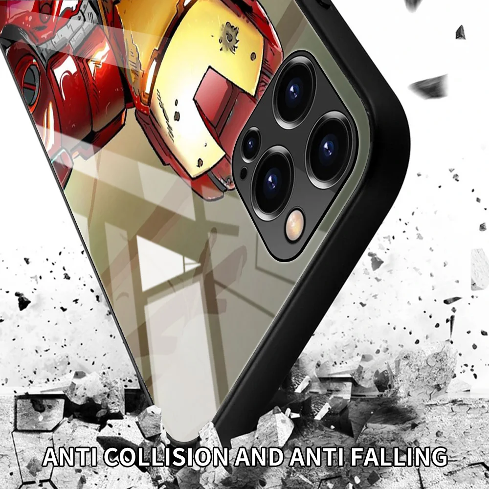 Custodia per telefono in vetro temperato Marvel Iron Man per iPhone 15 14 13 12 11 Pro Max XS Max XR X 7 8 6 6S Plus 13 12 Mini Cover posteriore