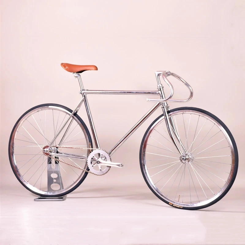 Retro Bike 52cm Steel Frame Silver Electroplating Single Speed Bicycle With Aluminum Alloy Wheel Downward Handlebar