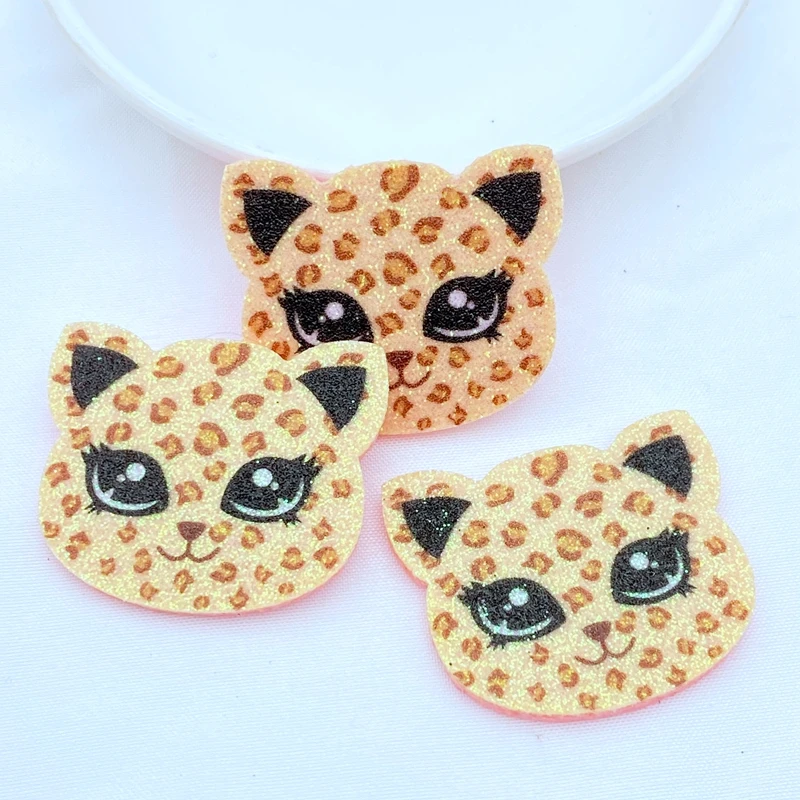 10 sztuk/partia nowy brokat piękny Leopard głowy aplikacje czuł łatki dla rzemiosła odzież DIY akcesoria Scrapbooking