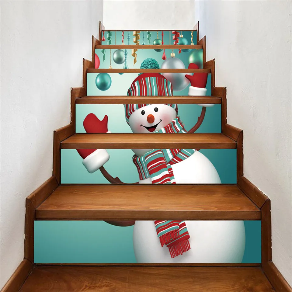 Santa Snowman Christmas Tree Stairs Sticker For Home Corridor Decor Festival Stair Decal Self-adhesive PVC DIY Staircase Mural