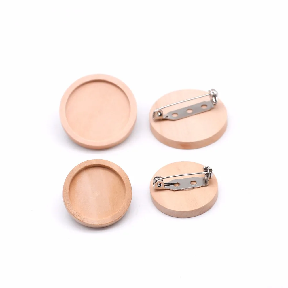 10 sztuk dużo Fit 20 25 30 40mm puste drewniane Cabochon broszka baza ustawienia okrągły fasetowany wisiorek Diy broszki Pin Backs do tworzenia biżuterii — zdjęcie 6