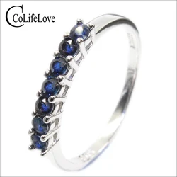 100% Natural Dark Blue Sapphire Ring for Woman 7 PCS 2.5 Mm SI Grade Sapphire Ring Solid 925 Silver Sapphire Ring Romantic Gift