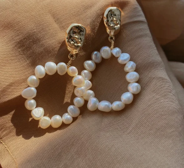 

Favorite Pearl Earring White Color Handmade Baroque Circular Real Pearl Jewelry 925 Sterling Silver Gold Color Stud Earring