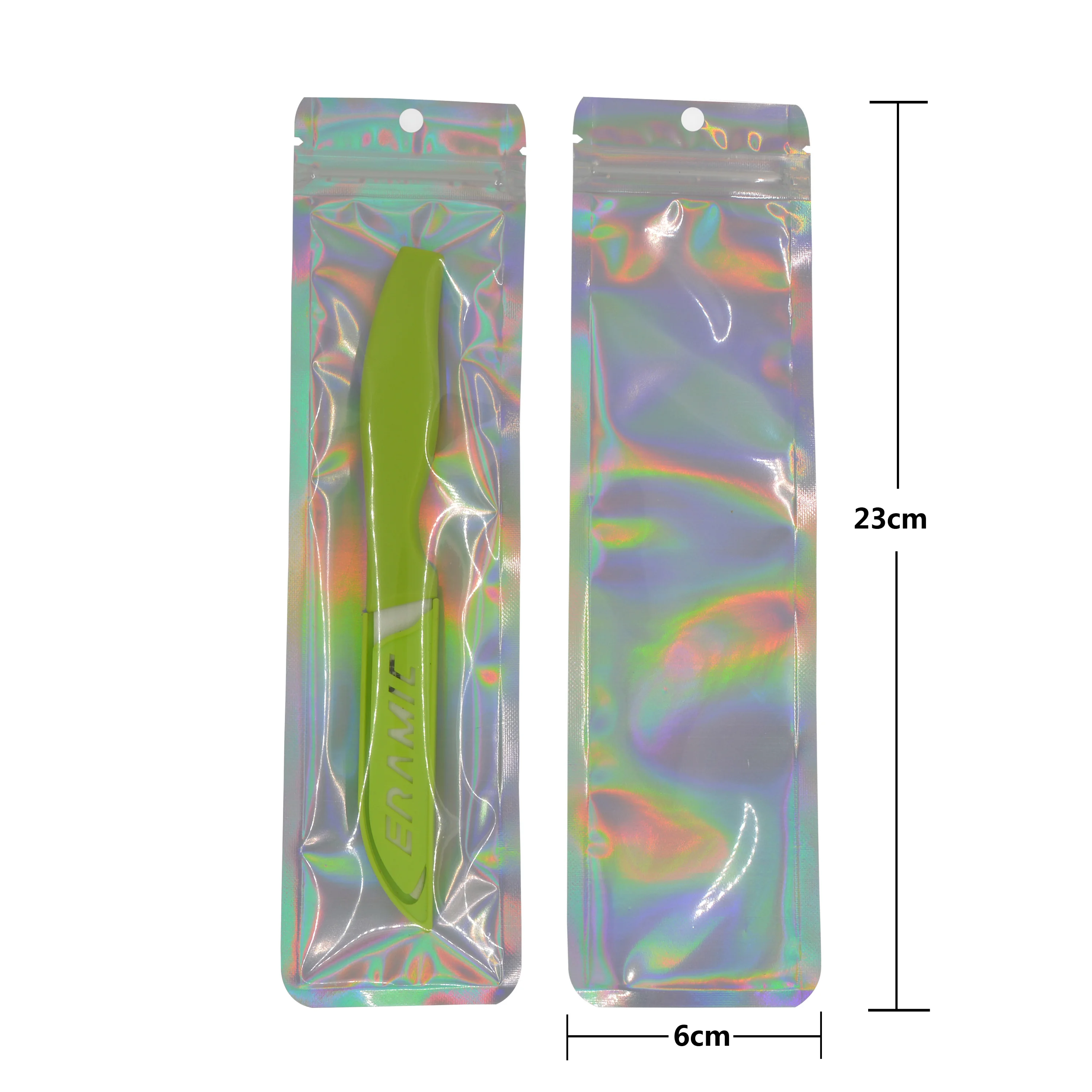 100 Pcs Hologram Aluminum Foil And Transparent Zip Lock Bags Long Plastic Pouch Watch Pen Jewelry Cosmetic Usb Data Cable Bags