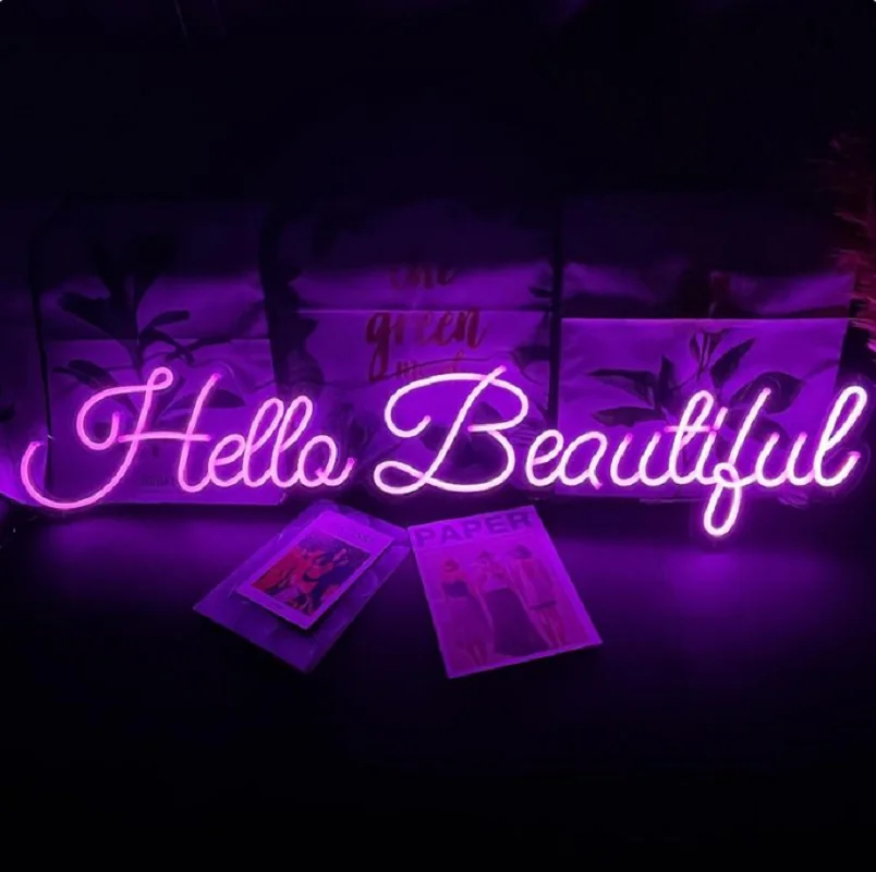 

Custom Hello Beautiful Acrylic Neon Sign Light Party Wedding Shop Wall Hanging for Restaurant Birthday Home Room Decoration