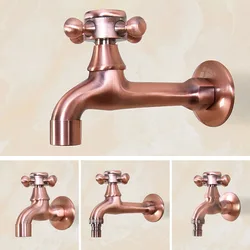 Grifo de montaje en pared de cobre rojo antiguo para jardín, grifería para lavadora, fregona de baño, grifo para exteriores, grifo frío individual KD080
