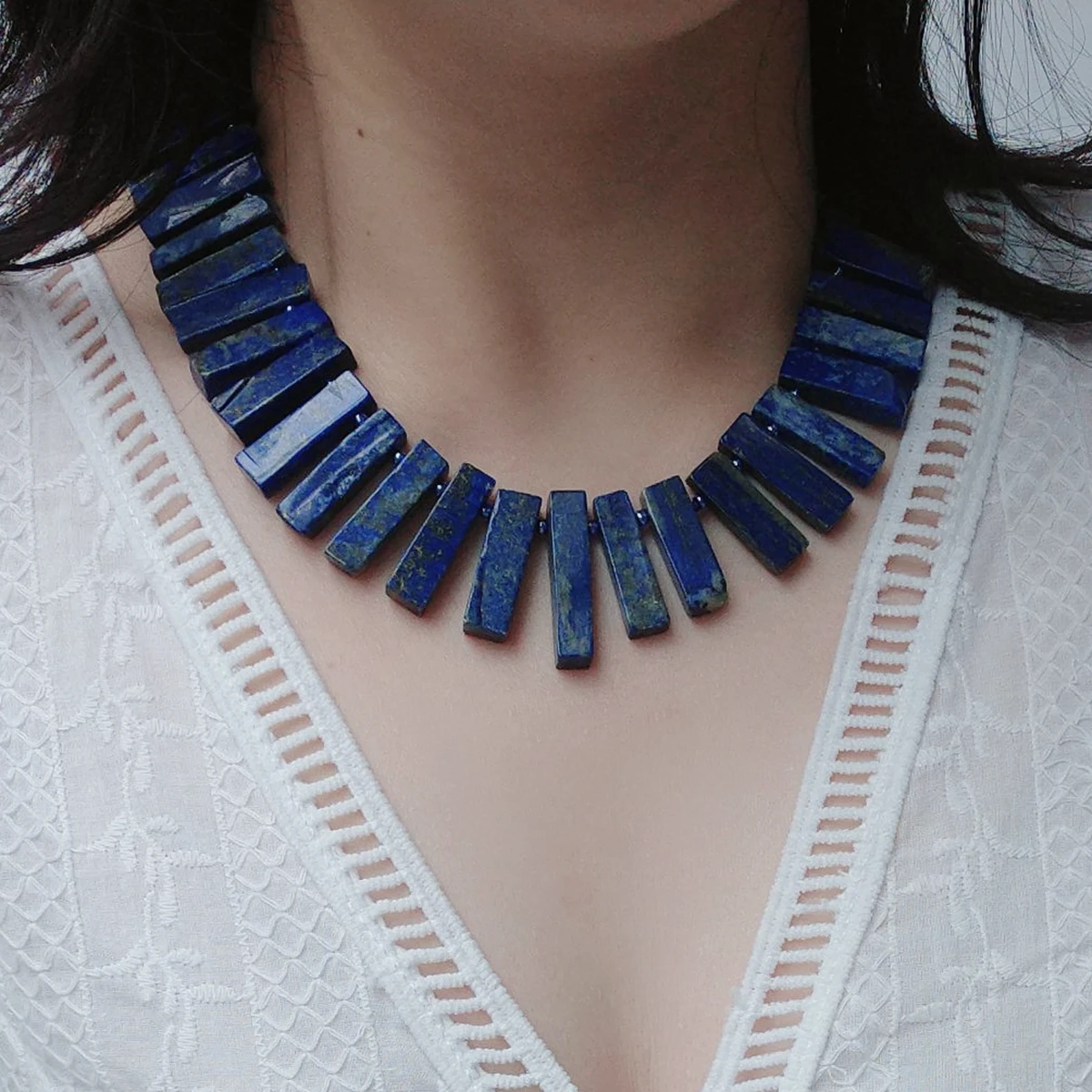 Lii Ji Real Stone Blue Choker Necklace Lapis Lazuli Statement Necklace 45cm Women Jewelry Christams New Year Gift