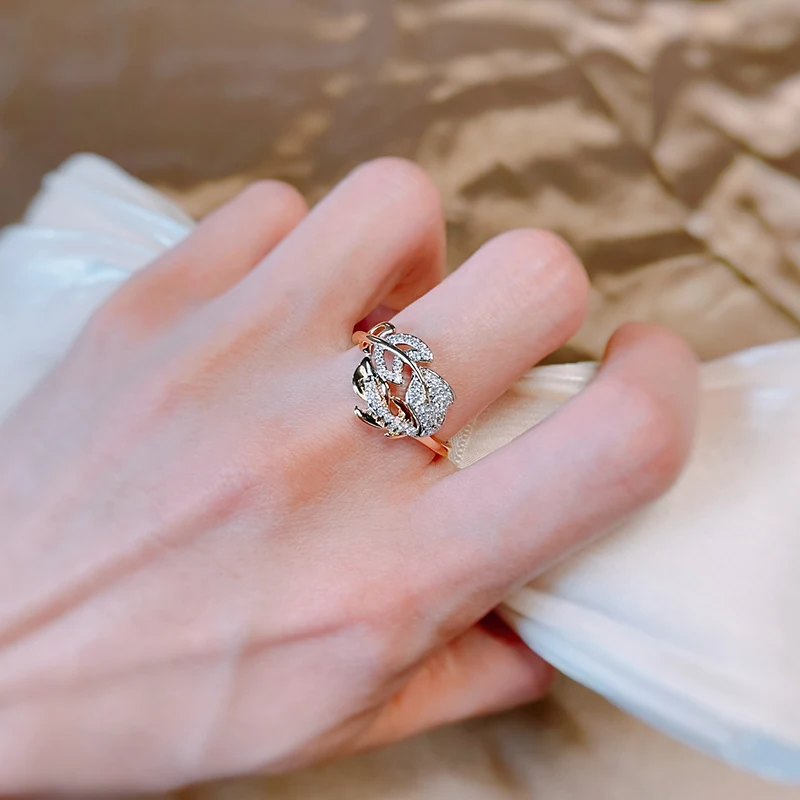 Kinel Fashion Micro-wax Inlay Natural Zircon Rings for Women 585 Rose Gold Crystal Flower Ring Fine Vintage Wedding Jewelry