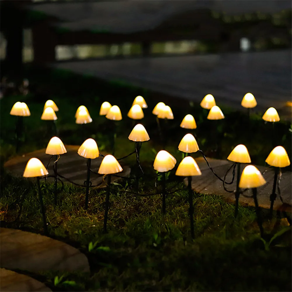 10/20/30 LEDs Solar Mushroom String Lights 8 Modes Outdoor Garden Patio Pathway Decoration Lamp Solar Christmas Holiday Lights