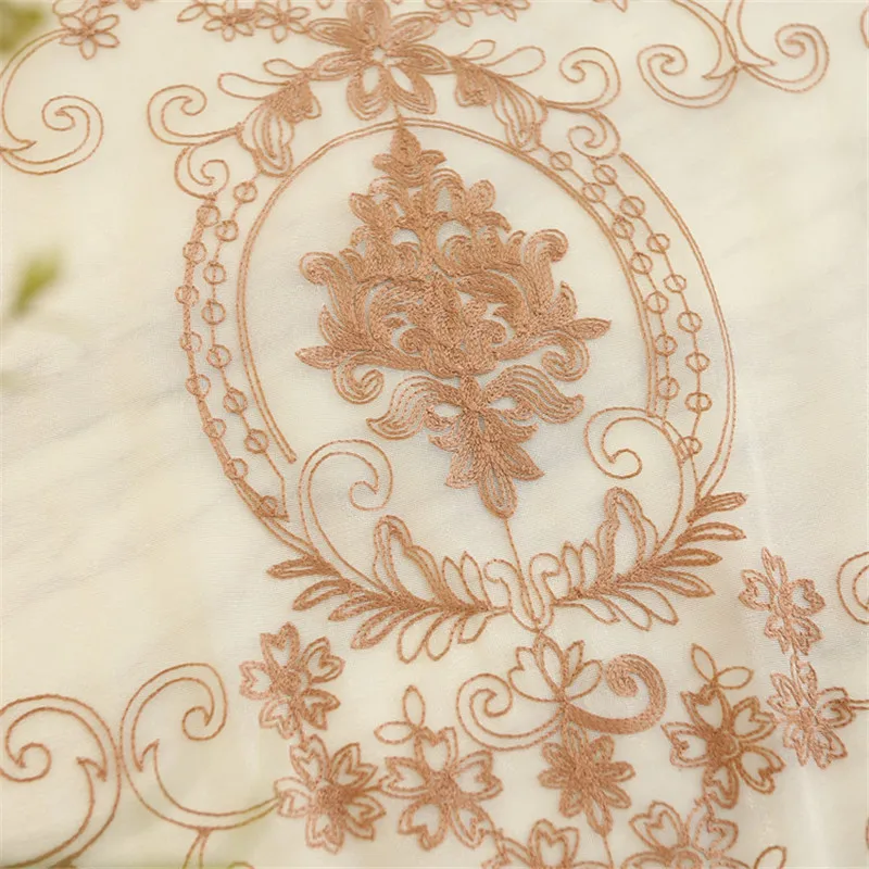 Luxury  Brown Embroidered Tulle Sheer Curtains for Living Room Bedroom Window Voile Panel Drapes