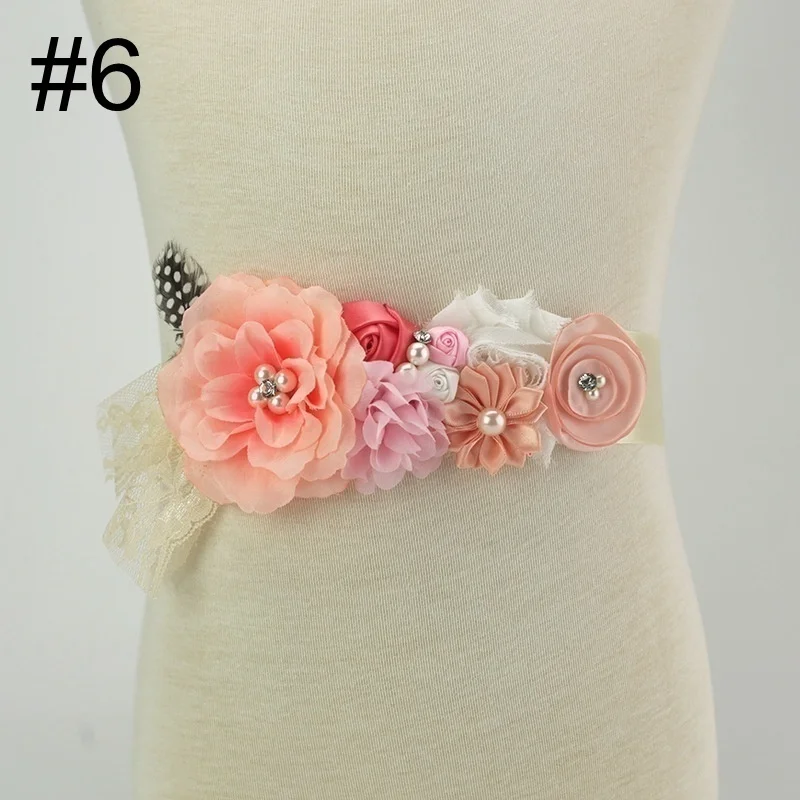 Women Elegant Polygonal Flower Sash Handmade Rose Flower Feather Waistband High Quality Maternity Belt Girls Dress Decoration