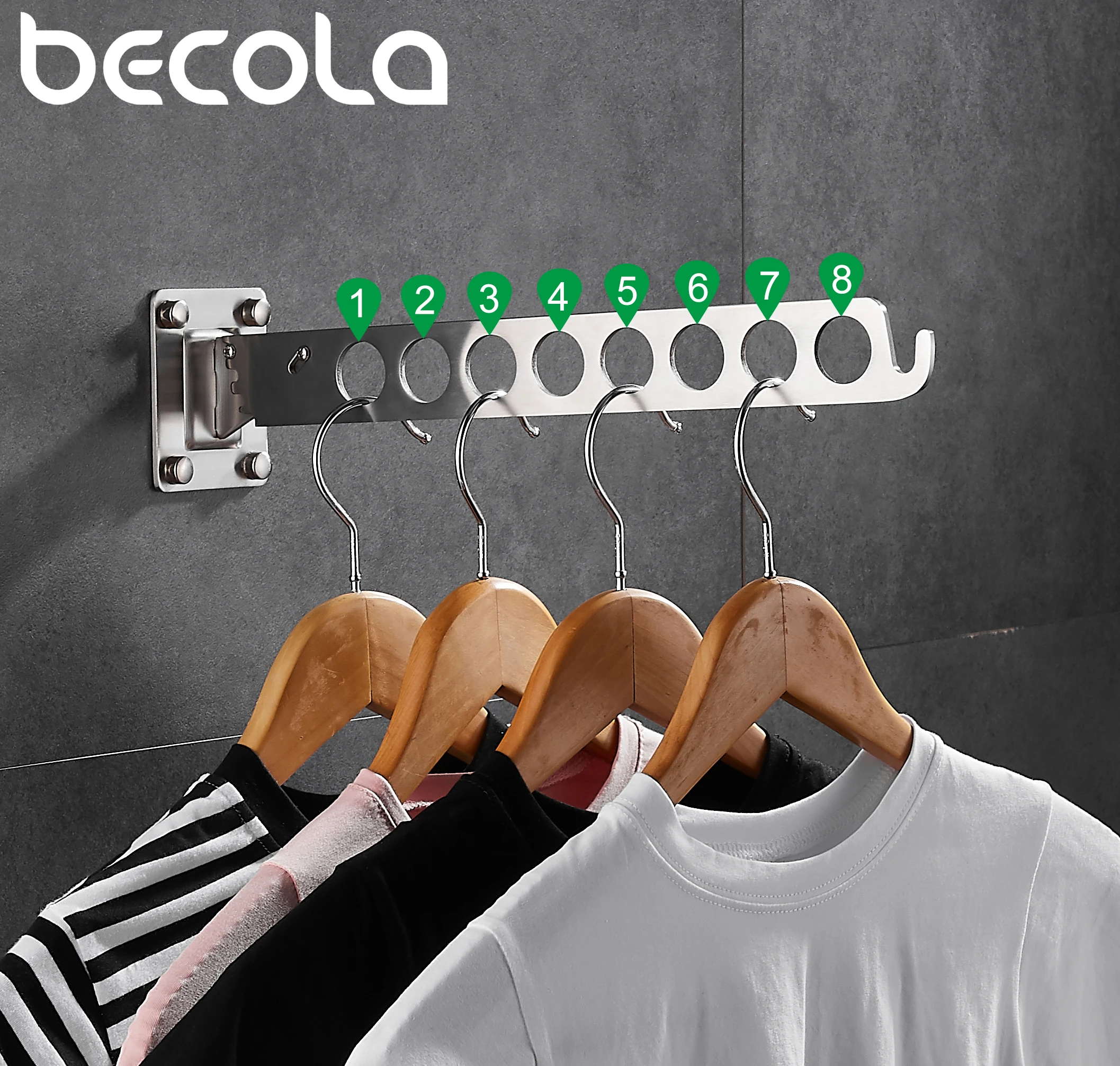 BECOLA 8-loch Unterstützung Kleiderbügel für Kleidung Trocknen Rack Multifunktions Edelstahl Kleidung Rack-Home Storage Kleiderbügel