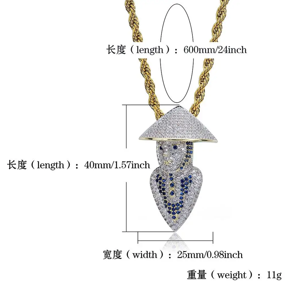 Full AAA Cubic Zirconia Bling Iced Out Fighter Samurai Pendants Necklace for Men Hip Hop Rapper Jewelry Drop Shipping