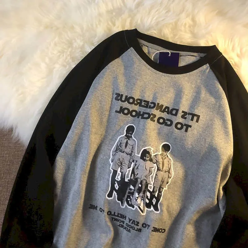 

Men Women Tshirt lovers preppy hip hop wear 2022 autumn new Korean retro printing long-sleeved cotton T-shirt students loose top