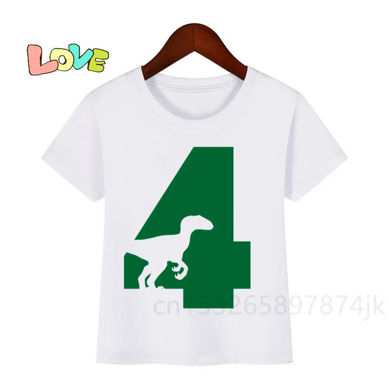 

New 1-9 Children's Cartoon Dinosaur Birthday Print T-shirt Children Birthday Dinosaur Number T-shirt Boys and Girls Gift T-shirt