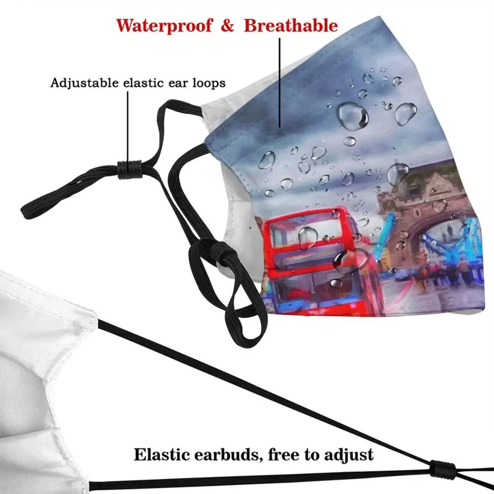 London-City Ii niestandardowy wzór filtr zmywalny Pm2.5 dorosłych dzieci maska londyn Londres anglia Uk wielka brytania deszczowy pochmurny