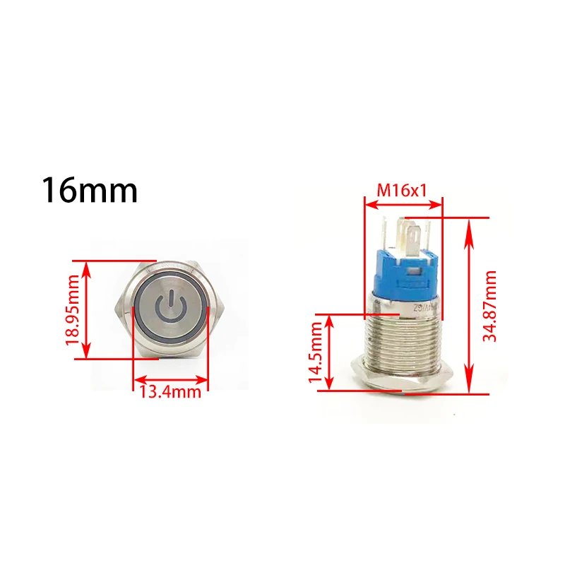 Metal Push Button Start Stop Power On/Off 5/12/220V Led Backlit Connected Switch Without Fixation Controller Momentary Latching