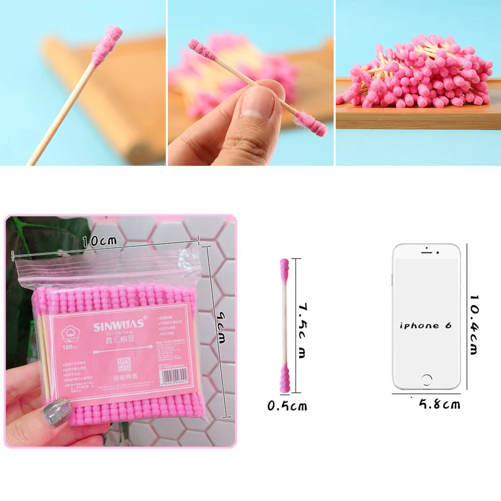 100 Pcs/Pack Pink Double Head Cotton Swab Sticks Female Makeup RemoverCotton Buds Tip For Medical Nose Ears Cleaning 2022