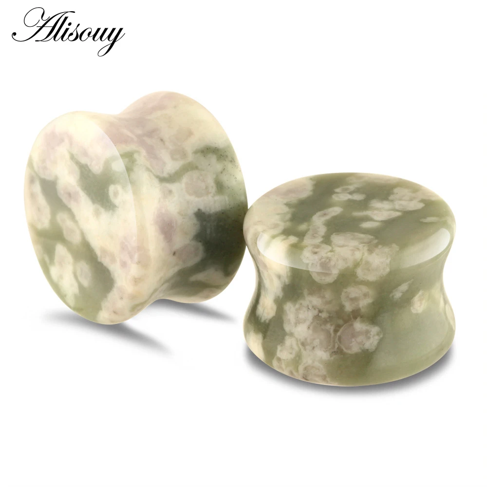 Alisouy 2PCS Stone Ear Tunnel Plugs Mixed Styles Double Flared Ear Flesh Gauges Piercing Ear Expander Stretcher Unisex Jewelry