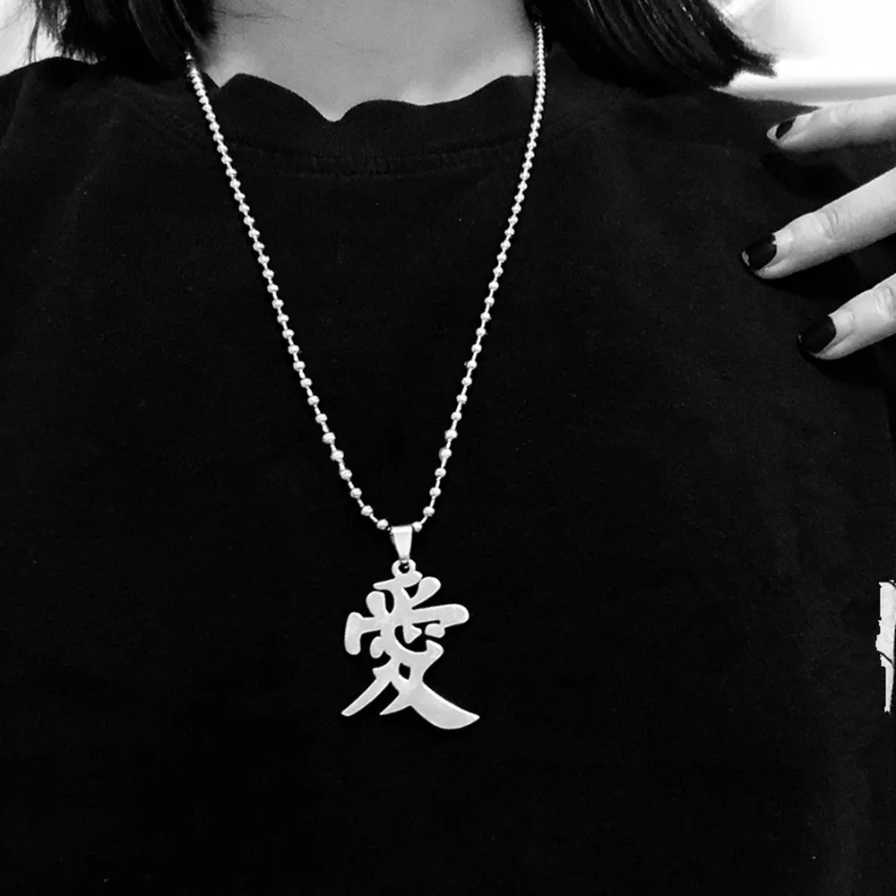 Love inspired Chinese character love pendant necklace stainless steel love letter for couples lovers necklace gift