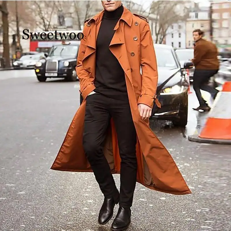 

2020 Trench Coat Mens Overcoat Casual Slim Fit Windbreak Solid Long Coat Men Fashion Spring Jacket Homme