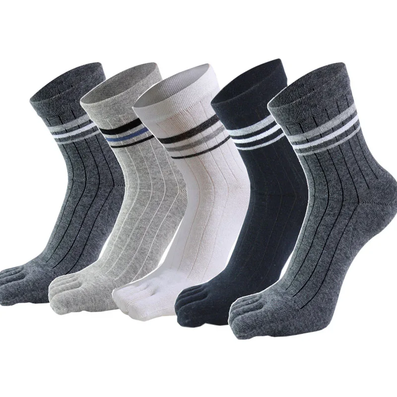 5 Pairs High Quality Cotton Toe Striped Socks Men's Spring Autumn Breathable Fashion Business Casual 5 Finger Socks with Toes