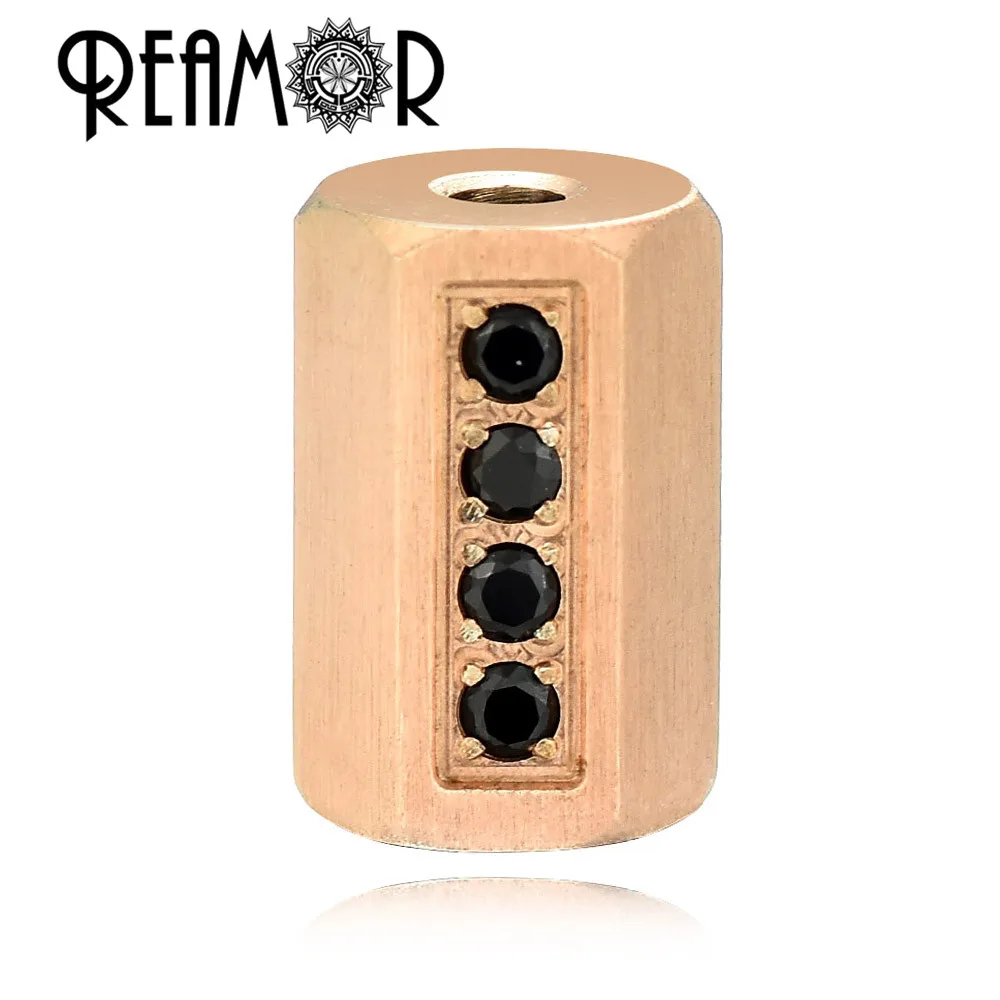REAMOR 5 st Luxe Rvs Zwart Vergulde Zirkoon Spacer Kralen Charm fit DIY Kralen Armband Sieraden Maken Groothandel