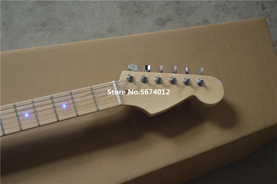 New customized crystal acrylic acrylic acrylic electric guitar maple xylophone neck with led blue light