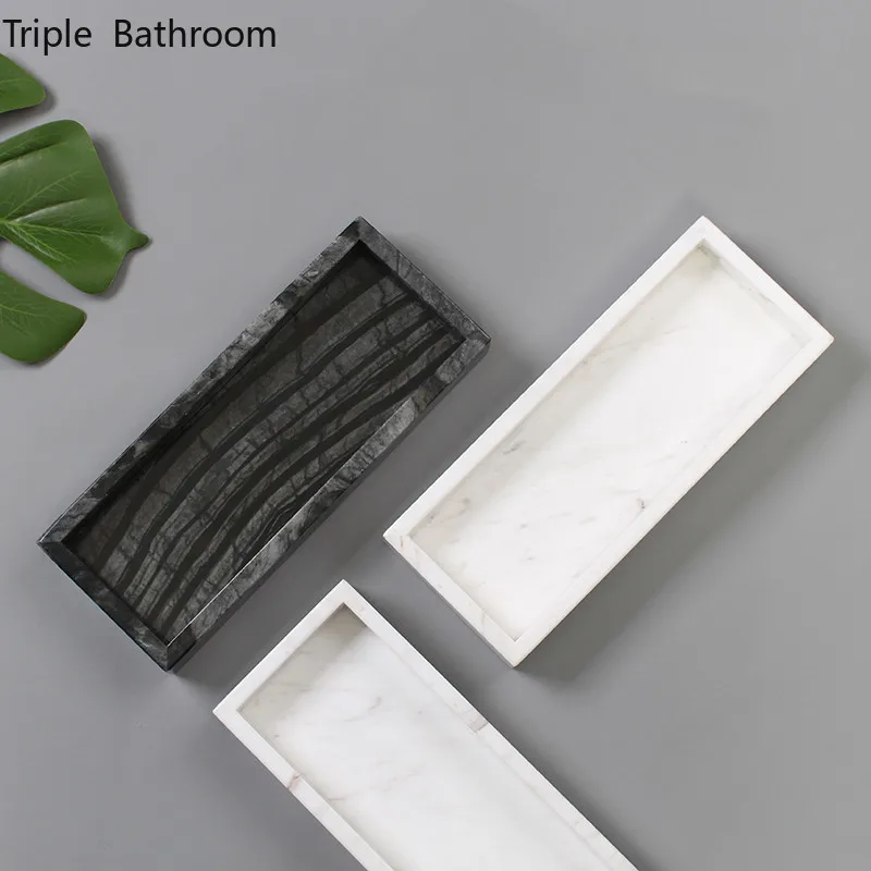 

1pc Nordic Natural Marble Rectangle Tray Restroom Wash Set Storage Holder Toothbrush Holder Mouth Cup Trays Bathroom Accessories