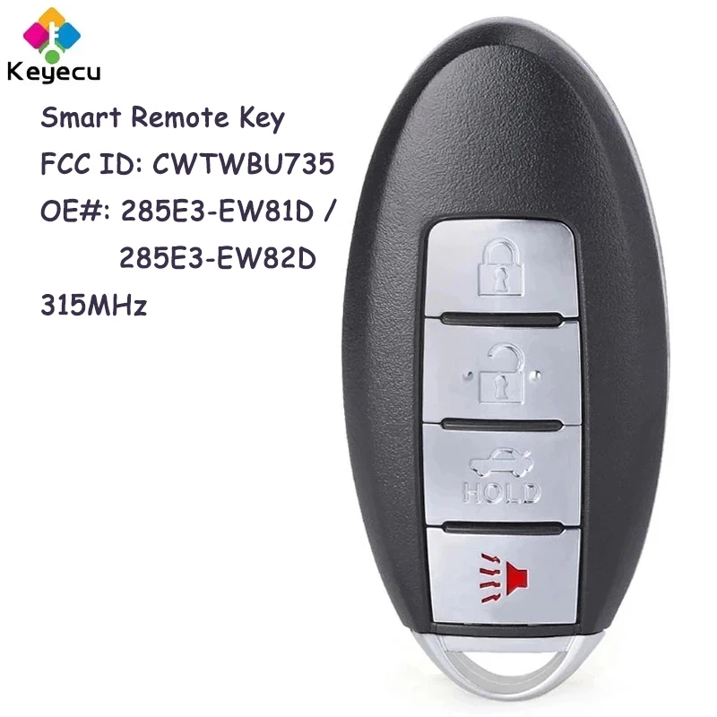 

KEYECU Smart Remote Control Car Key With 4 Buttons 315MHz for Nissan Maxima 2007 2008 Sentra 2007-2012 Fob FCC ID: CWTWBU735