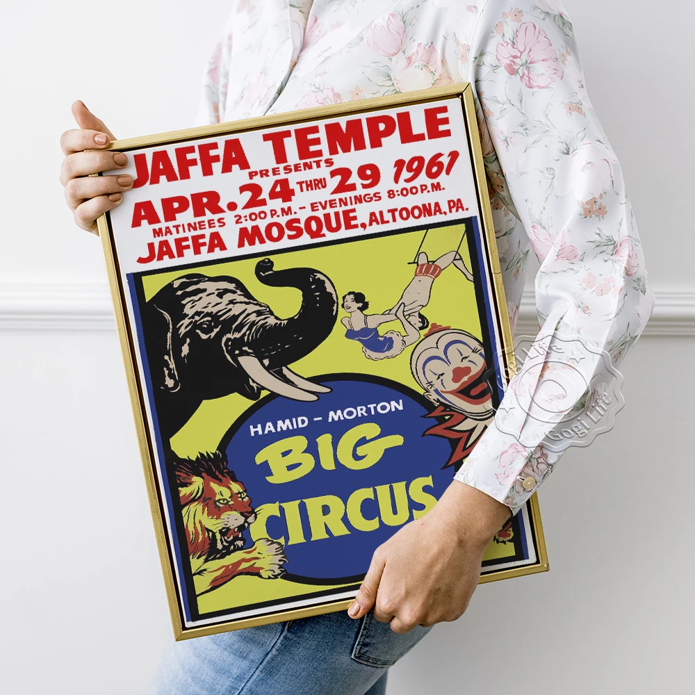 

Hamid Morton Big Circus Vintage Poster, Jaffa Temple Acrobatic Performance Art Prints, Clown And Animal Shows Home Decoration