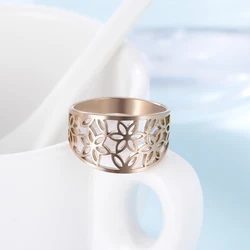 Skyrim Bohemian Flower of Life Ring Women Girls Stainless Steel Elegant Casual Rose Gold Color Rings Jewelry Anniversary Gift