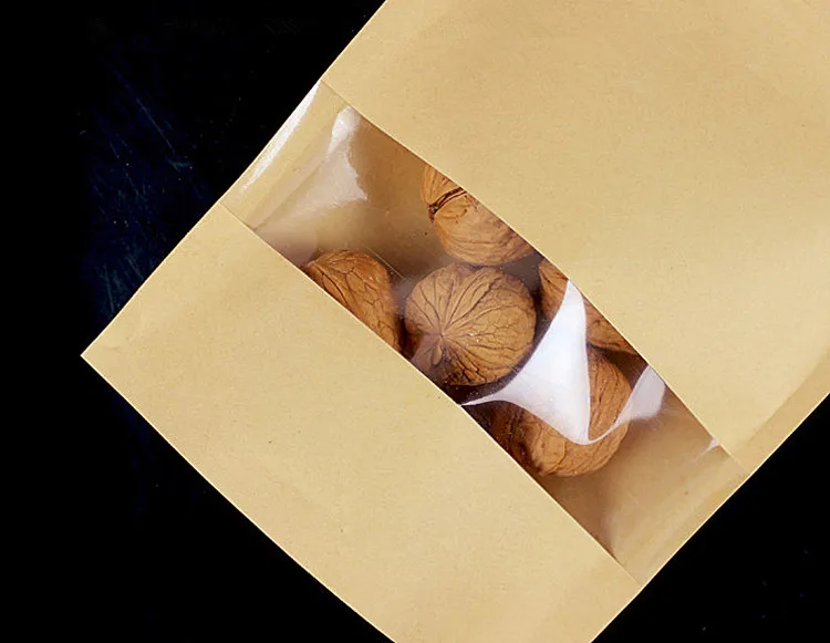 100PCS Stand-up Kraft Paper Clear Window Ziplock Bag DIY Custom Logo Matcha Snack Coffee Sugar Candy Spice Tea Storage Pouches image 3