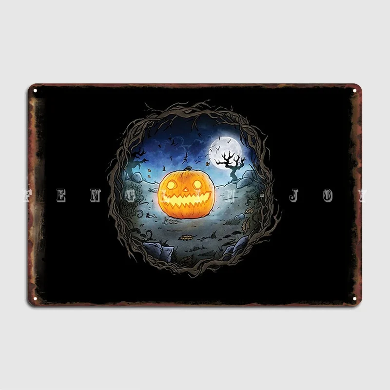 Halloween Jack O Lantern Wreath Metal Sign Club Home Party Vintage Wall Decor Tin Sign Poster