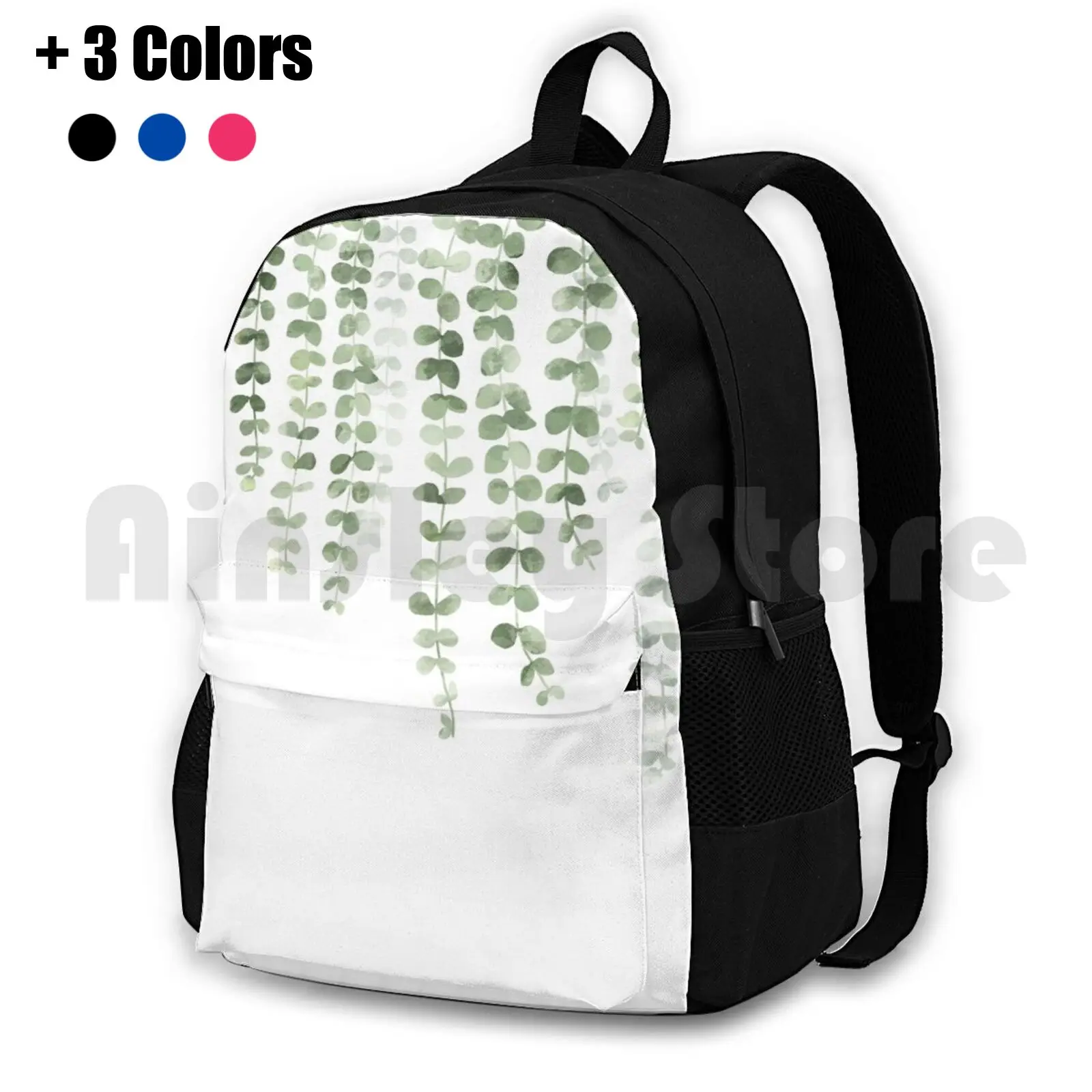 Eucalyptus Watercolor Outdoor Hiking Backpack Riding Climbing Sports Bag Plant Climbing Vines Herb Leaf Leaves Backdrop