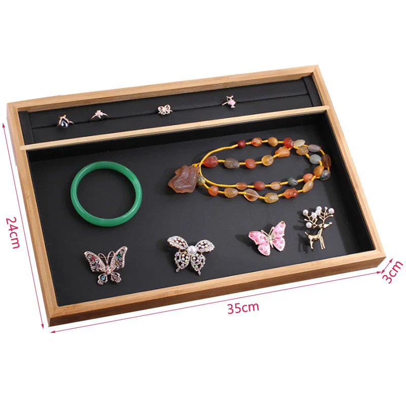 Luxruy PU Leather Bamboo Gift Jewelry Display Box Necklace Bracelet Bangle Rings Earrings Display Jewelry Showcase Storage Tray