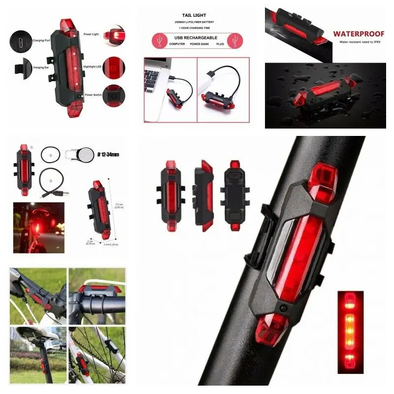 USB Rechargeable Bike Light 5LED Front Back Rear Tail Lights Cycling Safety Warning Light Waterproof Bicycle Lamp Flashlight